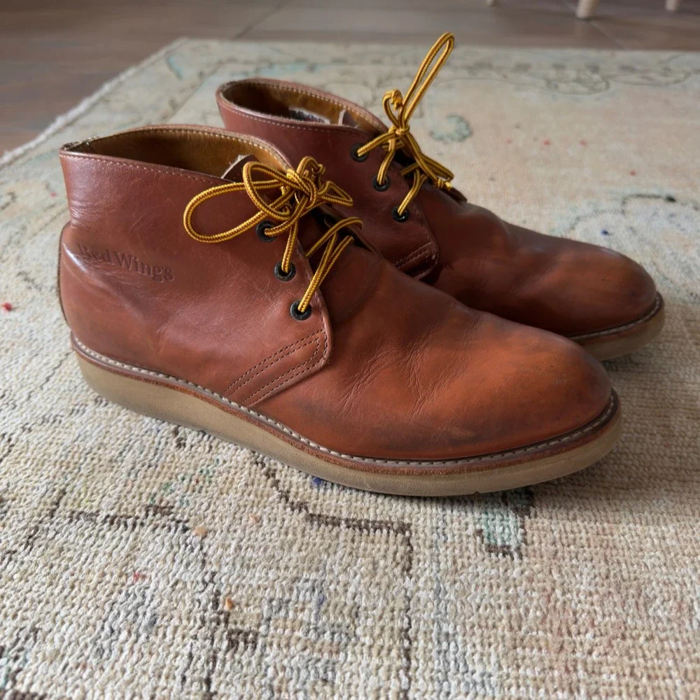 Red Wing 595 Chukka Boots Mens 10 D Brown Leather Vibram Wedge Sole Made in USA